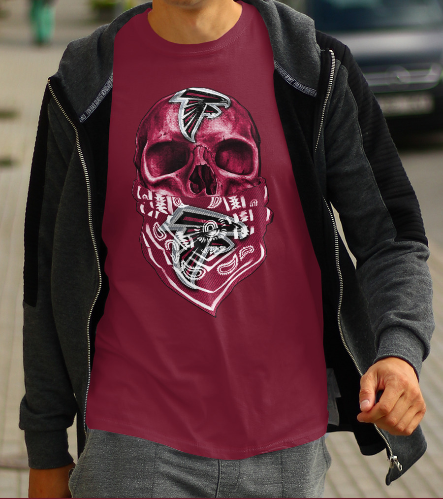 Skull With Atlanta Falcons Logos And Bandana T-Shirt