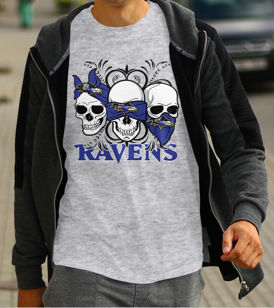 Ravens Three Skulls Bandana Baltimore Ravens T-Shirt