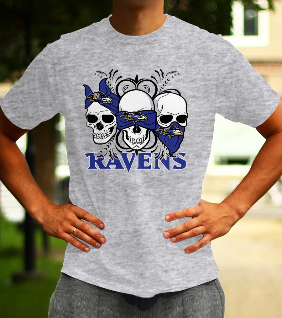 Ravens Three Skulls Bandana Baltimore Ravens T-Shirt