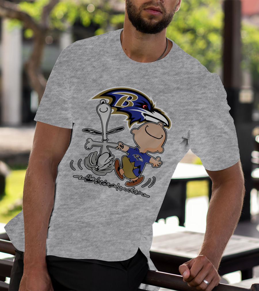 Baltimore Ravens Snoopy Dance With Logo And Characters T-Shirt