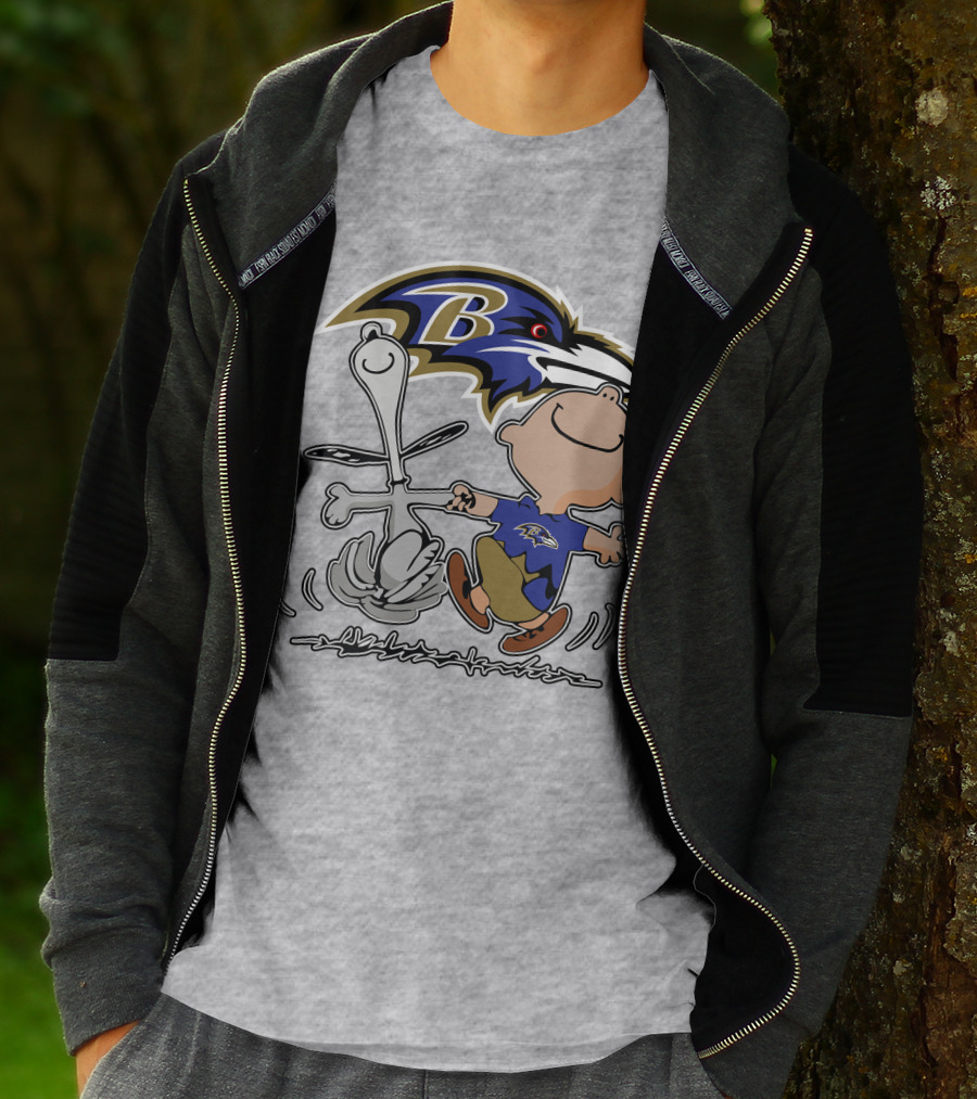 Baltimore Ravens Snoopy Dance With Logo And Characters T-Shirt
