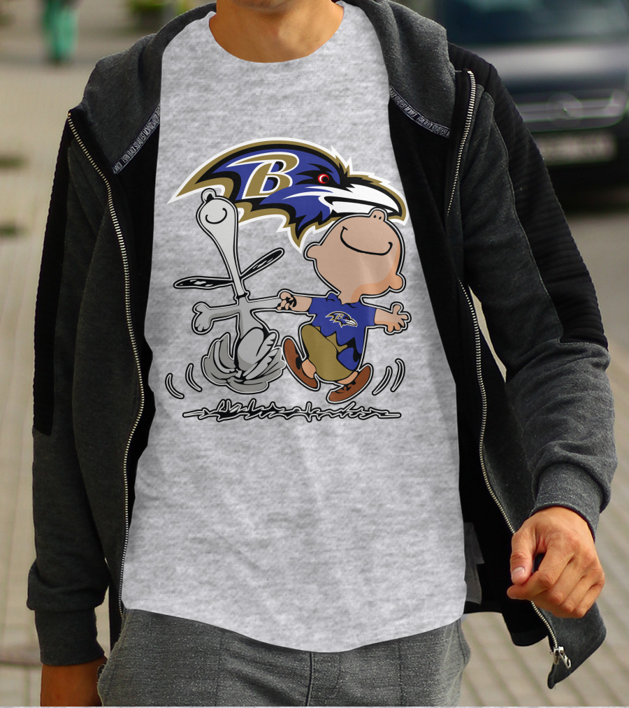 Baltimore Ravens Snoopy Dance With Logo And Characters T-Shirt