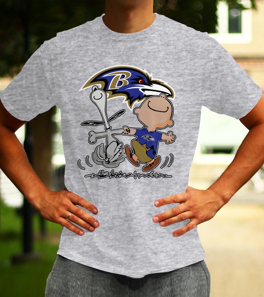 Baltimore Ravens Snoopy Dance With Logo And Characters T-Shirt