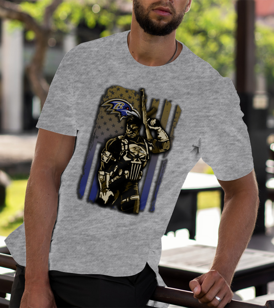 Baltimore Ravens Punisher Soldier Usa Flag T-Shirt