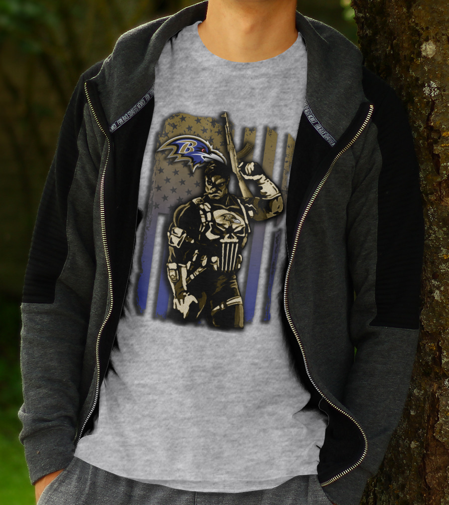 Baltimore Ravens Punisher Soldier Usa Flag T-Shirt