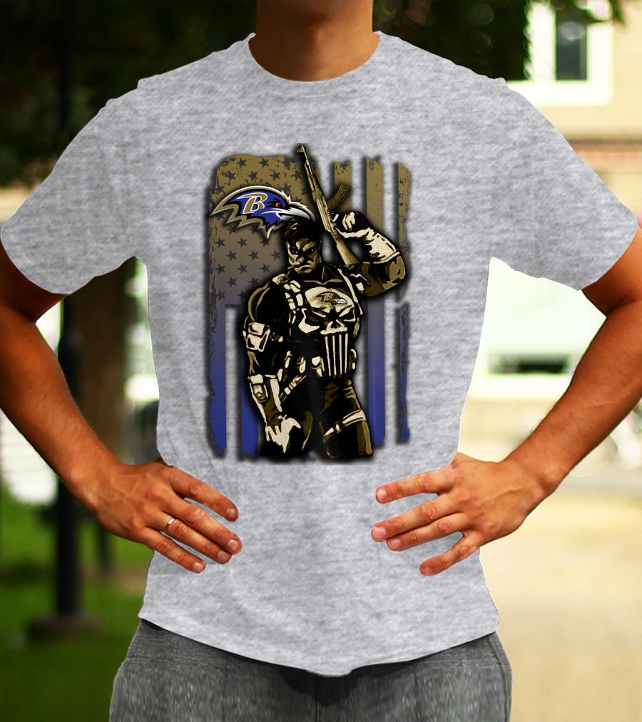 Baltimore Ravens Punisher Soldier Usa Flag T-Shirt