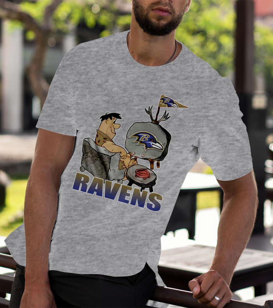 Baltimore Ravens Cartoon Character Watching Tv With Team T-Shirt