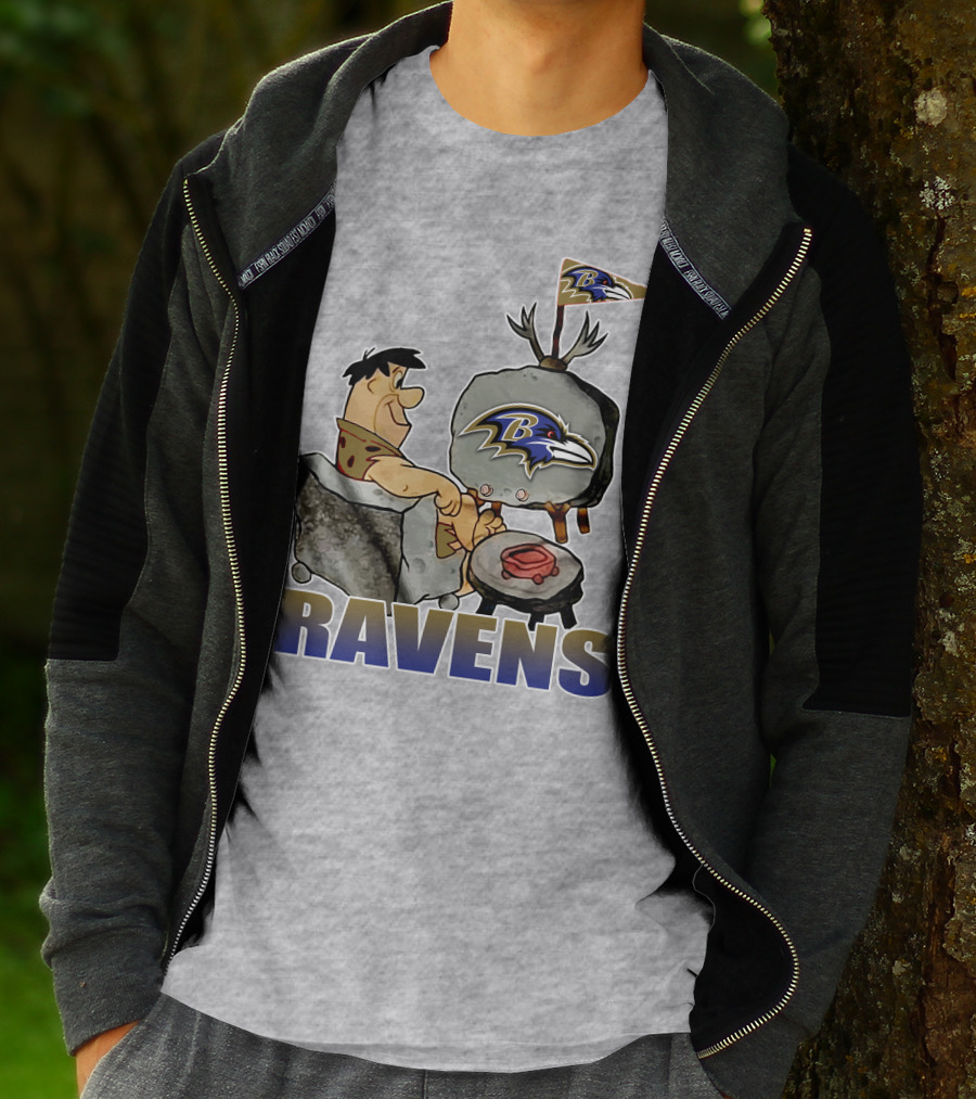 Baltimore Ravens Cartoon Character Watching Tv With Team T-Shirt