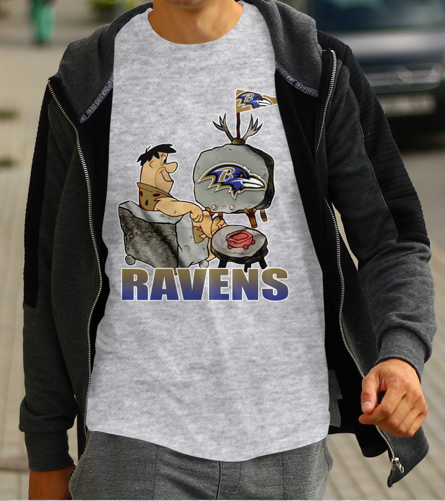 Baltimore Ravens Cartoon Character Watching Tv With Team T-Shirt
