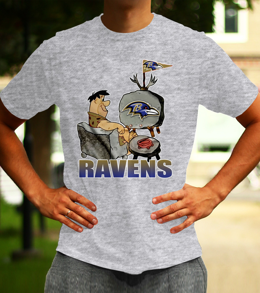 Baltimore Ravens Cartoon Character Watching Tv With Team T-Shirt