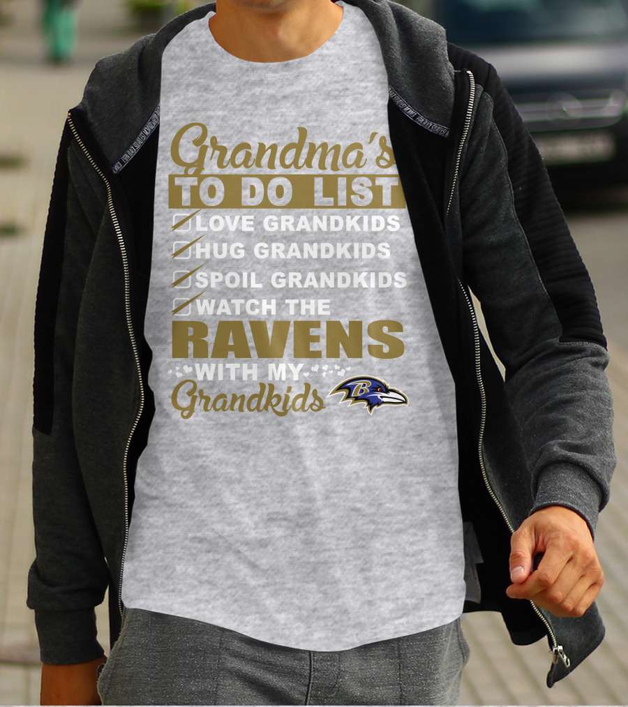 Grandma's To Do List Love Hug Spoil Watch The Ravens With My Grandkids T-Shirt