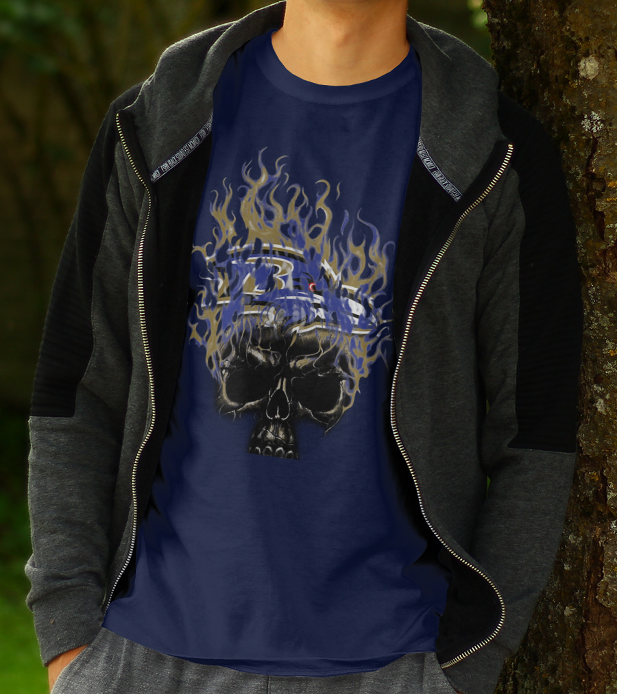 Baltimore Ravens Flaming Skull Logo T-Shirt