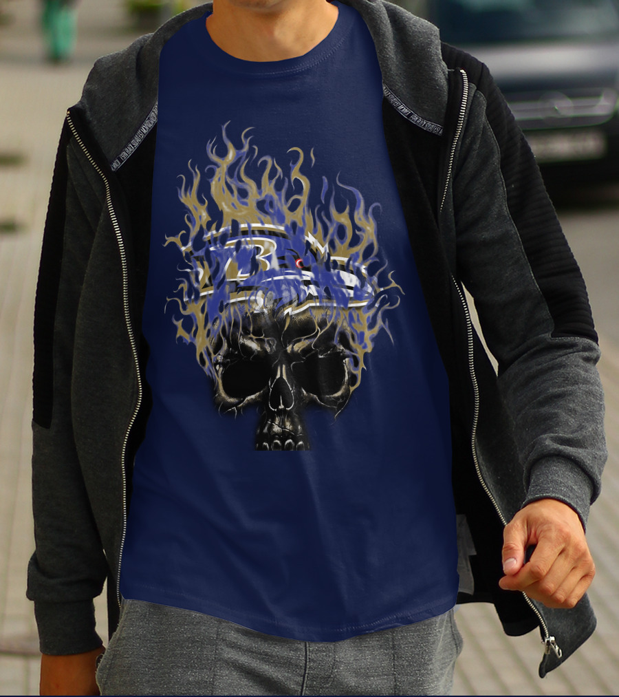 Baltimore Ravens Flaming Skull Logo T-Shirt