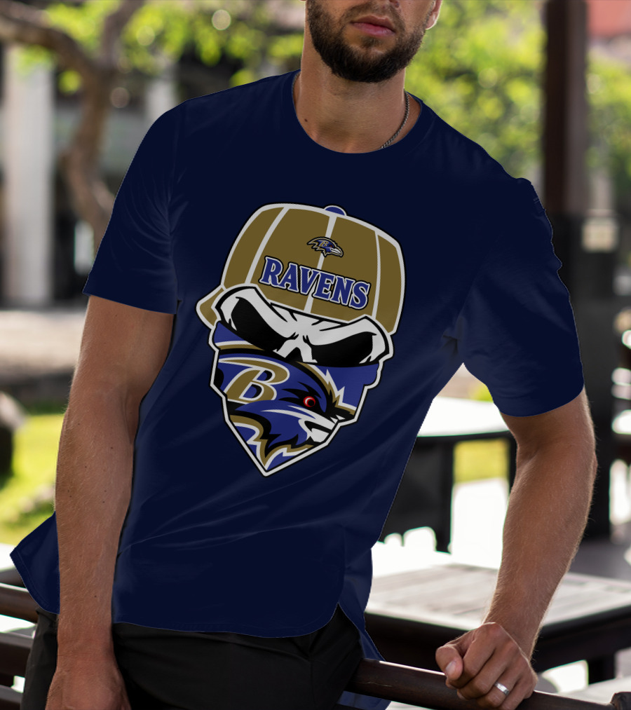 Baltimore Ravens Skull Bandana Cap T-Shirt