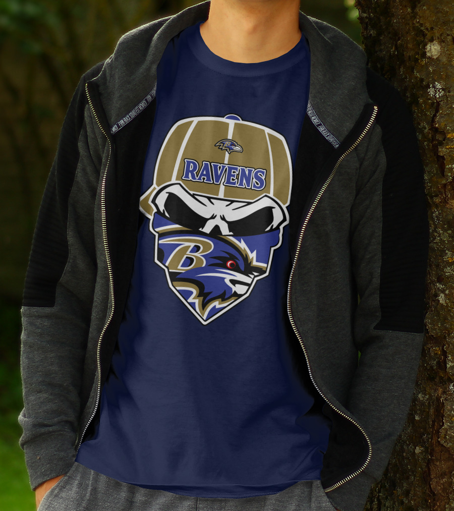 Baltimore Ravens Skull Bandana Cap T-Shirt