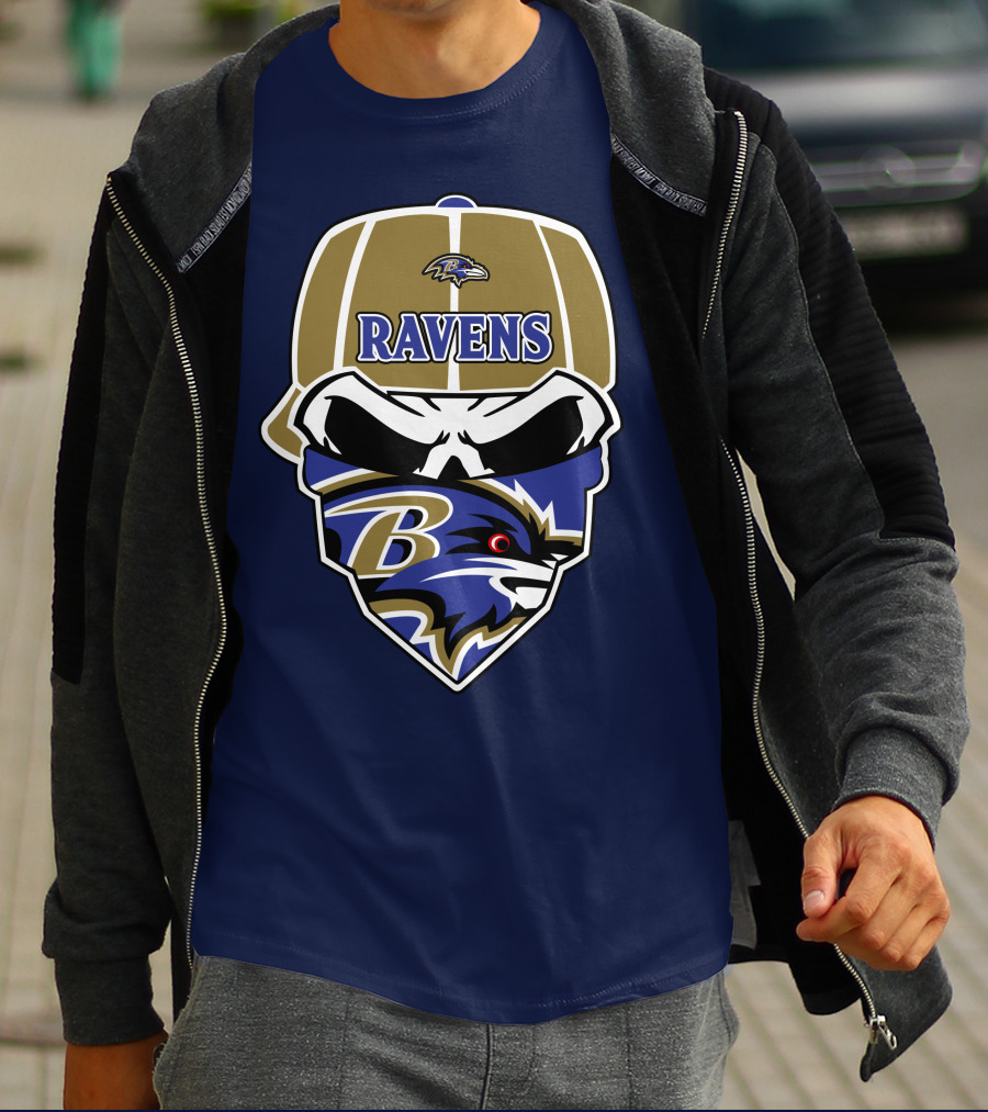 Baltimore Ravens Skull Bandana Cap T-Shirt