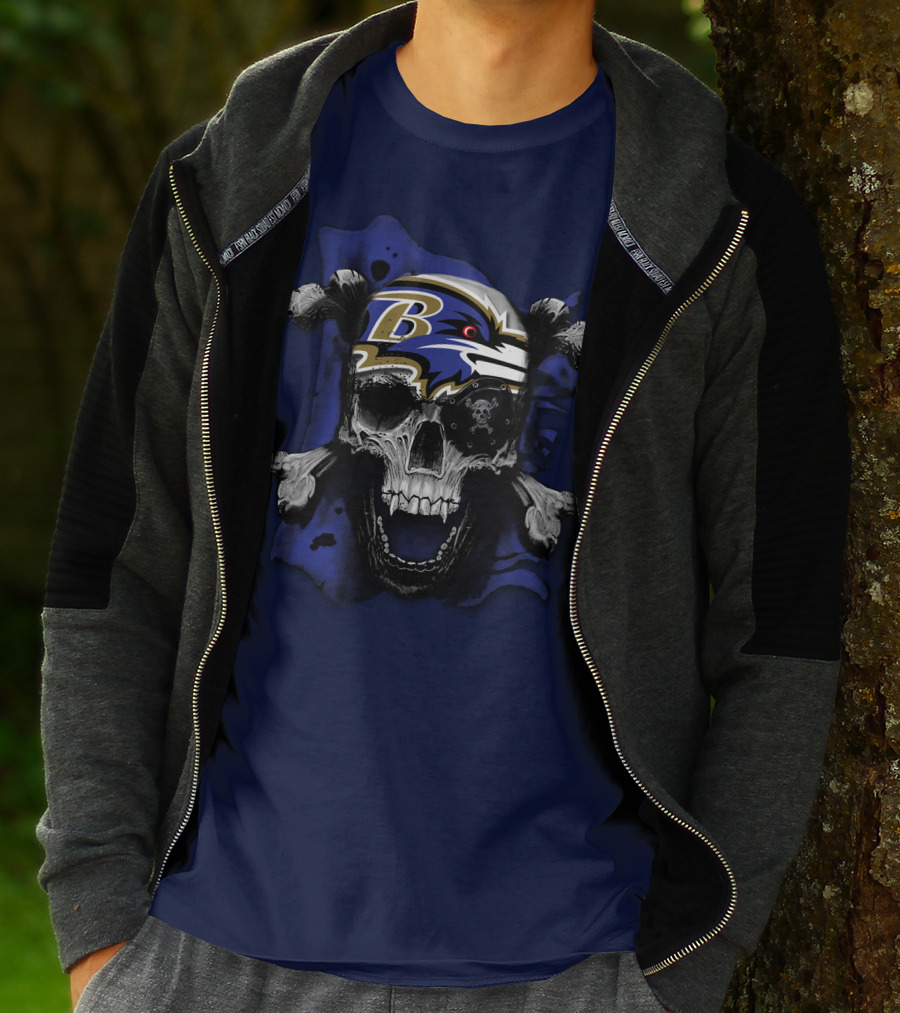 Baltimore Ravens Skull And Crossbones Logo Dark Theme T-Shirt