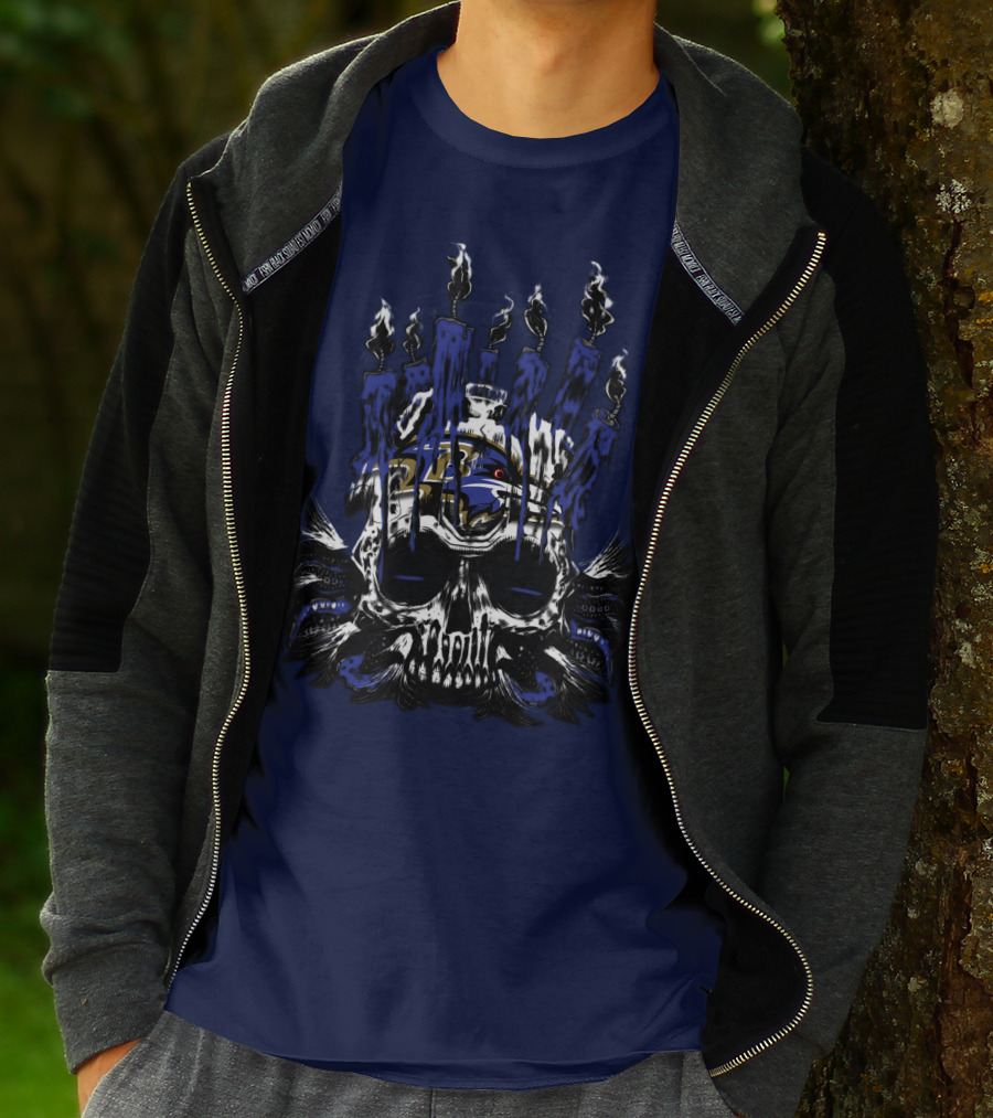 Baltimore Ravens Skull With Flames T-Shirt