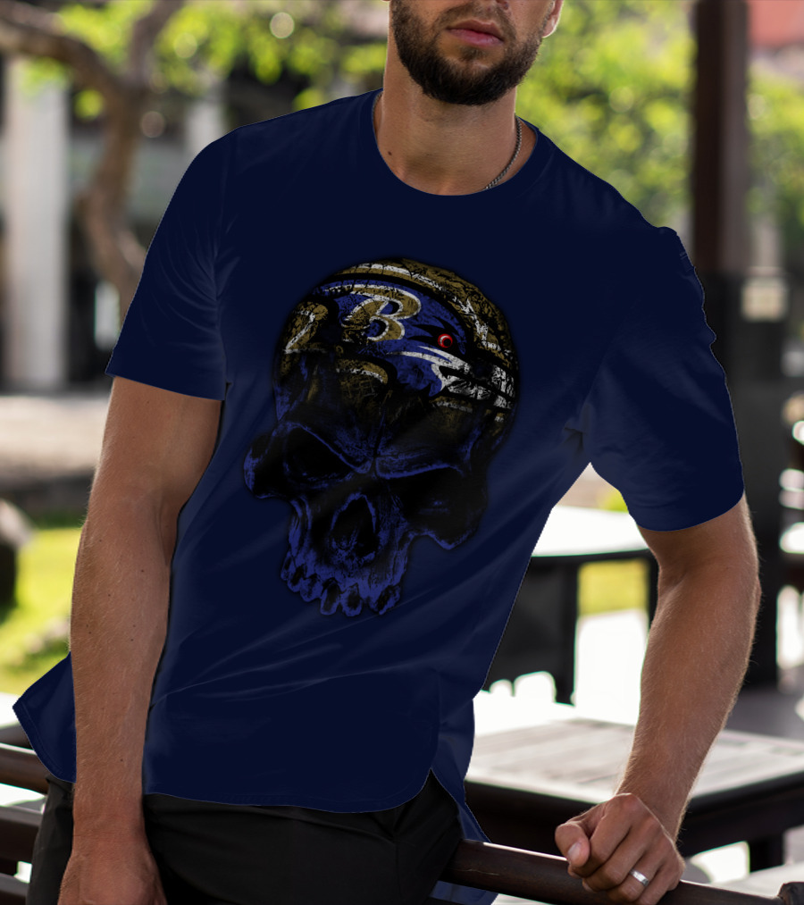 Baltimore Ravens 71 Skull Logo Art T-Shirt