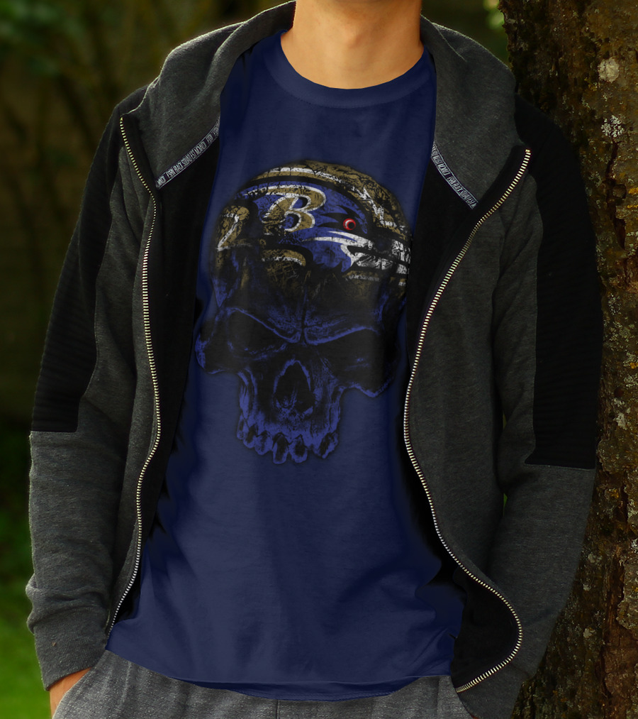 Baltimore Ravens 71 Skull Logo Art T-Shirt