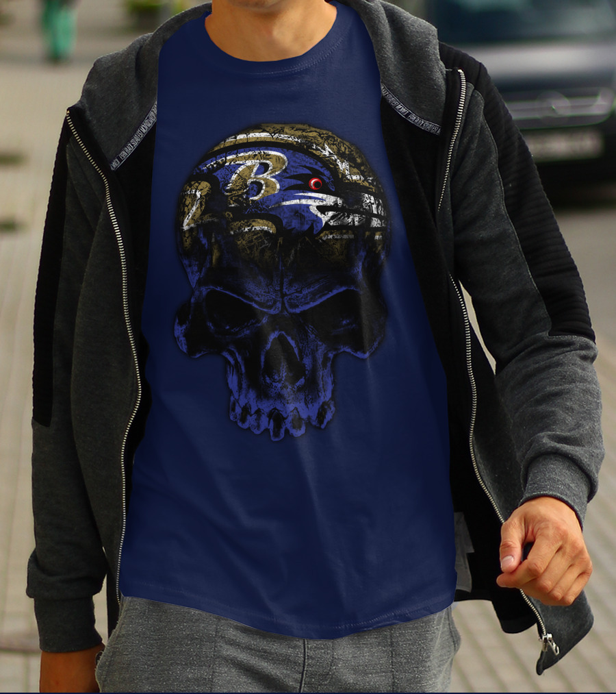 Baltimore Ravens 71 Skull Logo Art T-Shirt