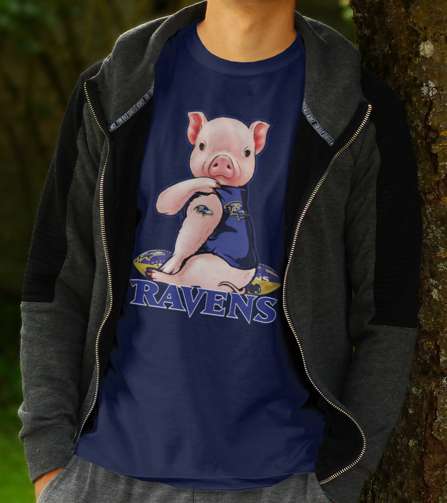 Baltimore Ravens Pig Mascot With Team Logo Jersey T-Shirt