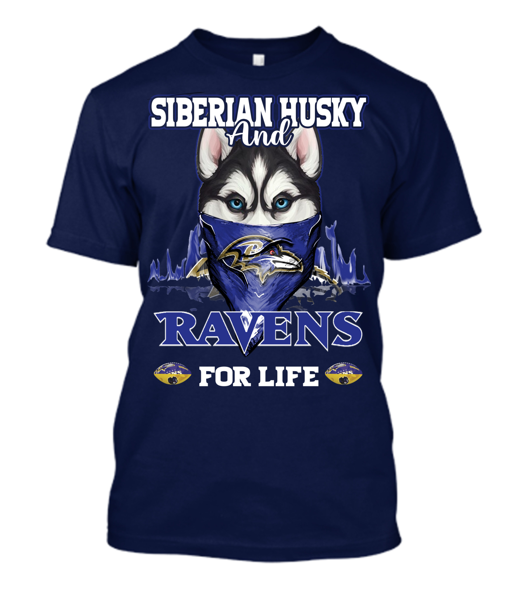 Siberian Husky And Ravens For Life Baltimore T-Shirt