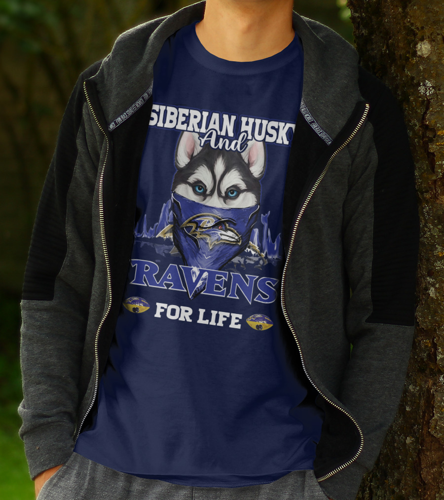 Siberian Husky And Ravens For Life Baltimore T-Shirt