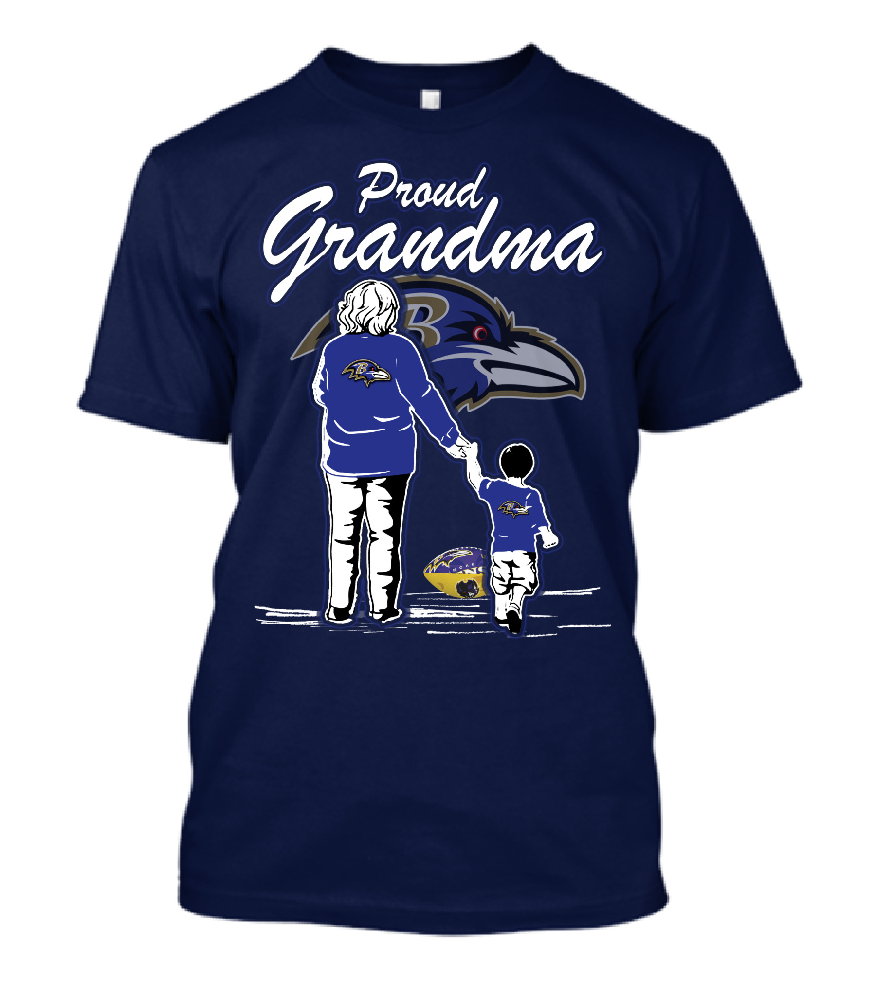 Proud Grandma Baltimore Ravens Family Fan Enthusiast With Child And Football T-Shirt