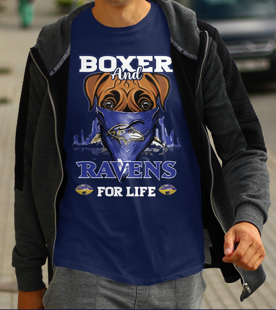 Boxer And Ravens For Life Baltimore Ravens T-Shirt