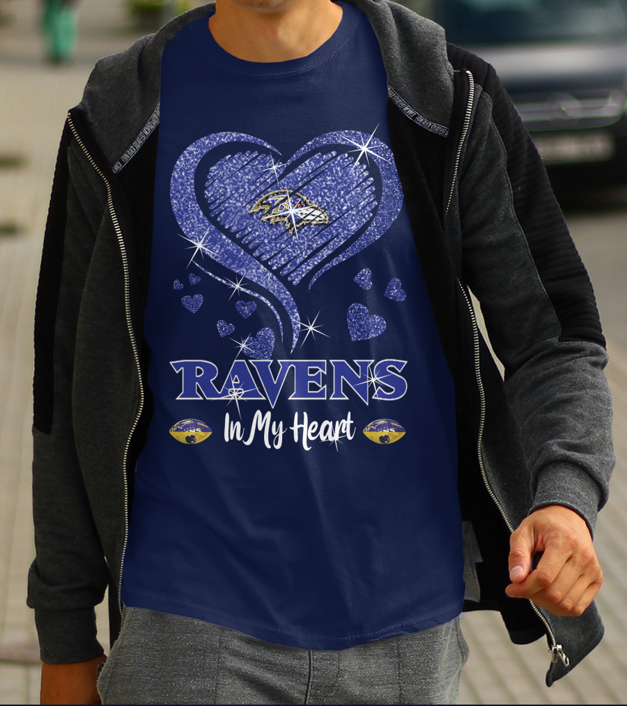 Ravens In My Heart Baltimore Ravens Sparkle Hearts T-Shirt