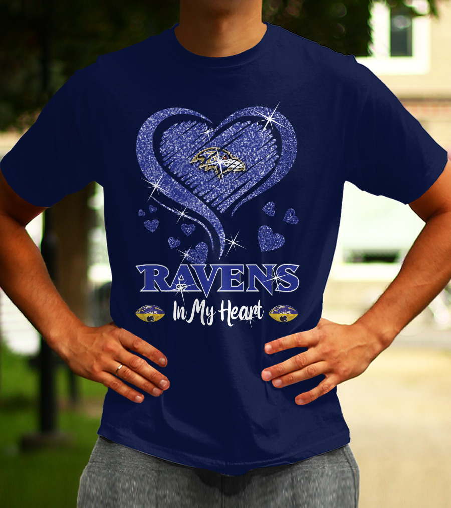 Ravens In My Heart Baltimore Ravens Sparkle Hearts T-Shirt