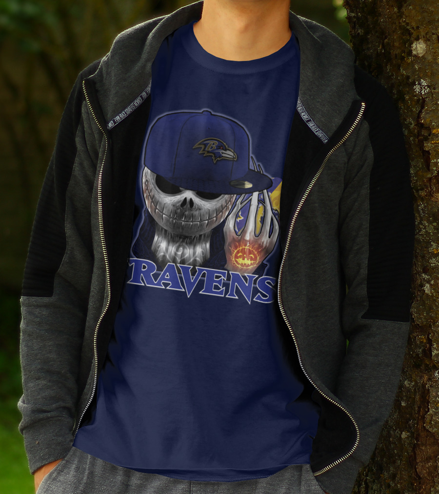 Jackskull Ravens Baltimore Football Logo And Pumpkin T-Shirt