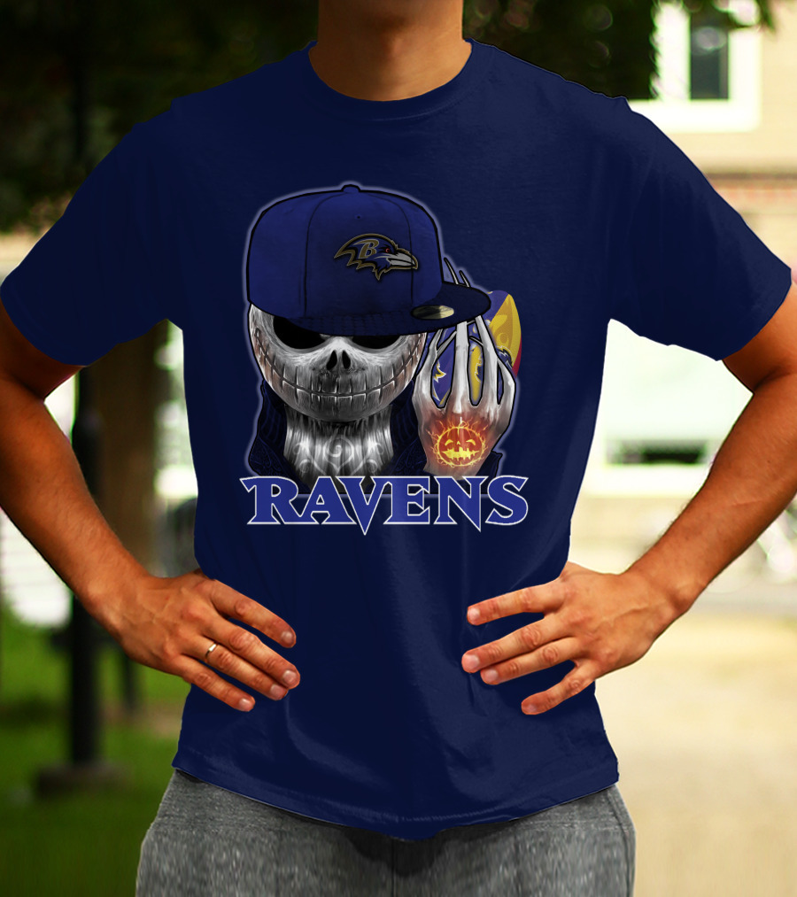 Jackskull Ravens Baltimore Football Logo And Pumpkin T-Shirt