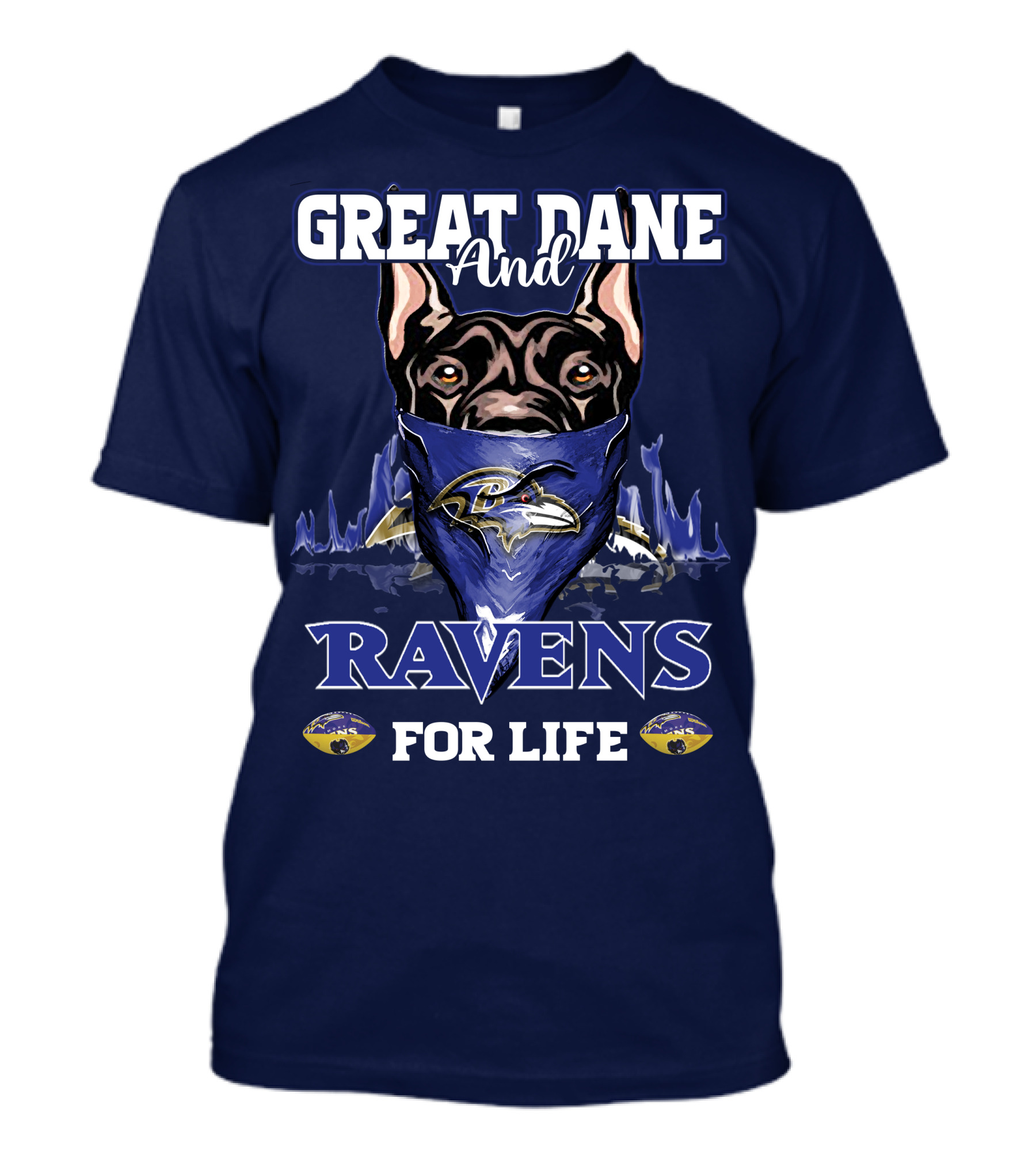 Great Dane And Ravens For Life Baltimore Ravens T-Shirt