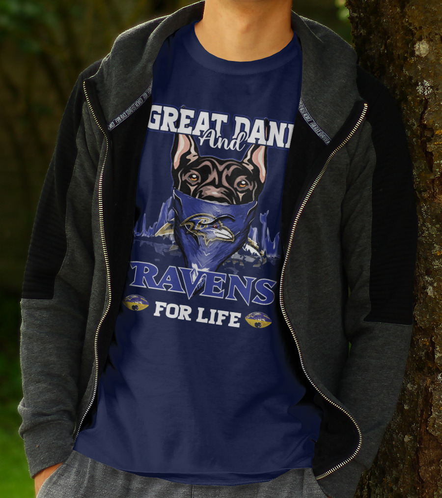 Great Dane And Ravens For Life Baltimore Ravens T-Shirt