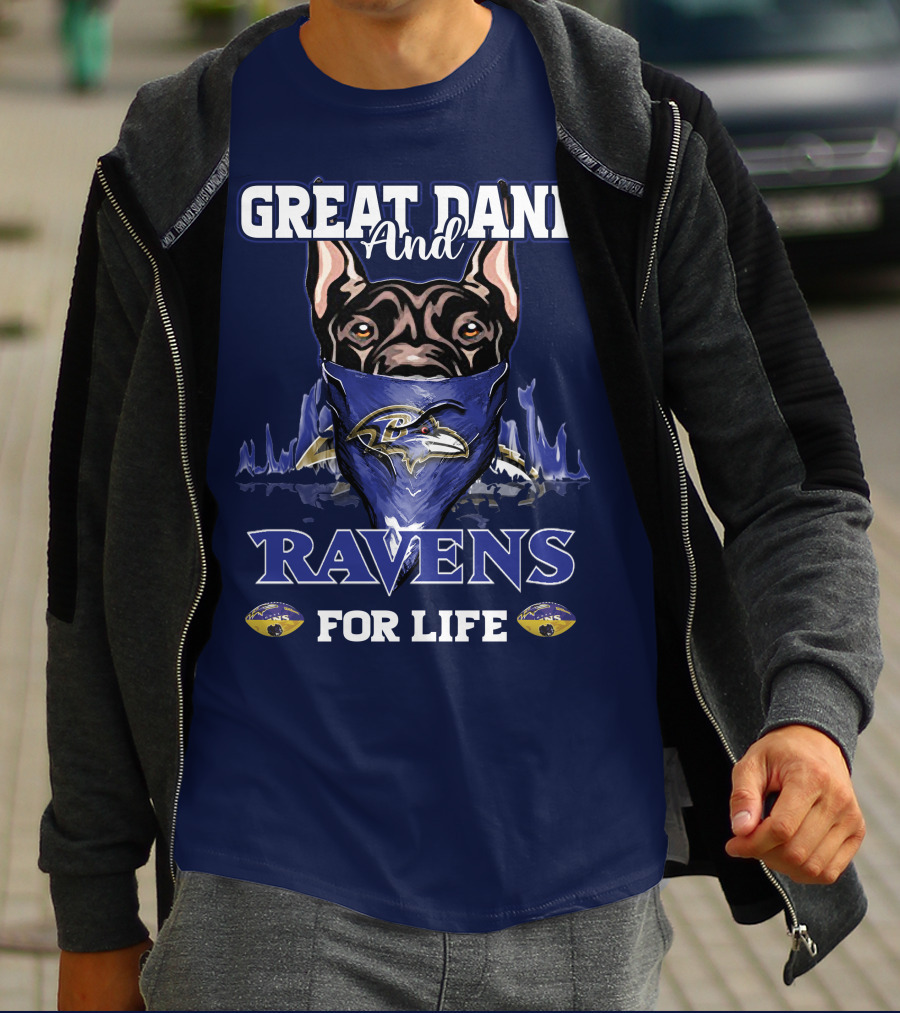 Great Dane And Ravens For Life Baltimore Ravens T-Shirt