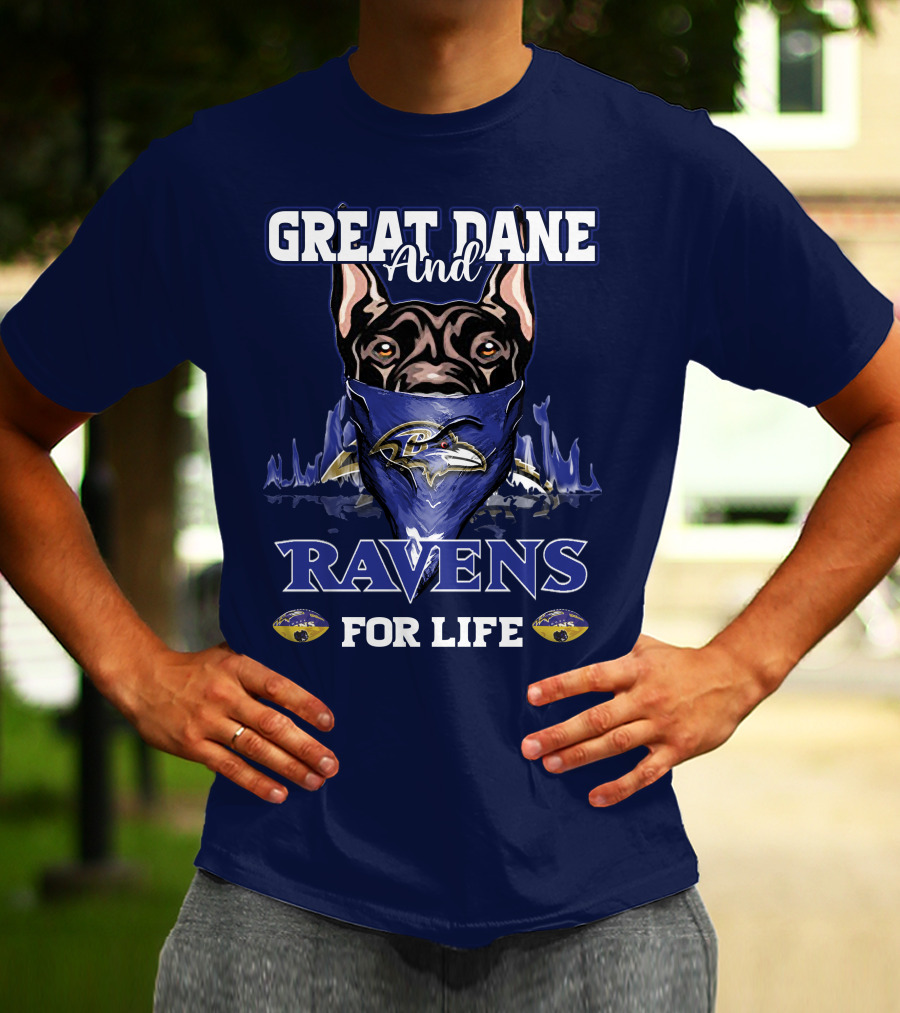 Great Dane And Ravens For Life Baltimore Ravens T-Shirt