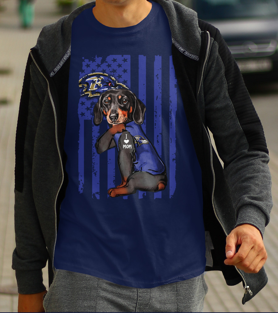 Dachshund I Love Mom Baltimore Ravens Fan Gear Ravens Logo Patriotic T-Shirt