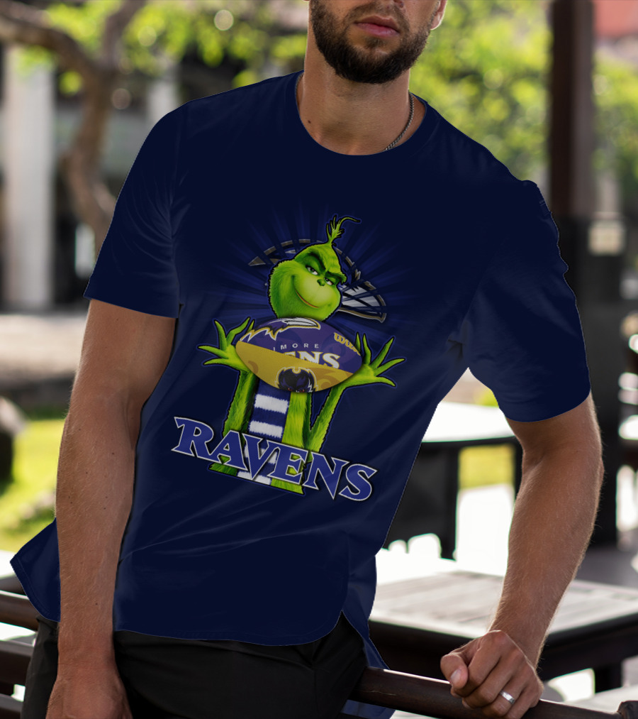 Grinch Holding Baltimore Ravens Football T-Shirt