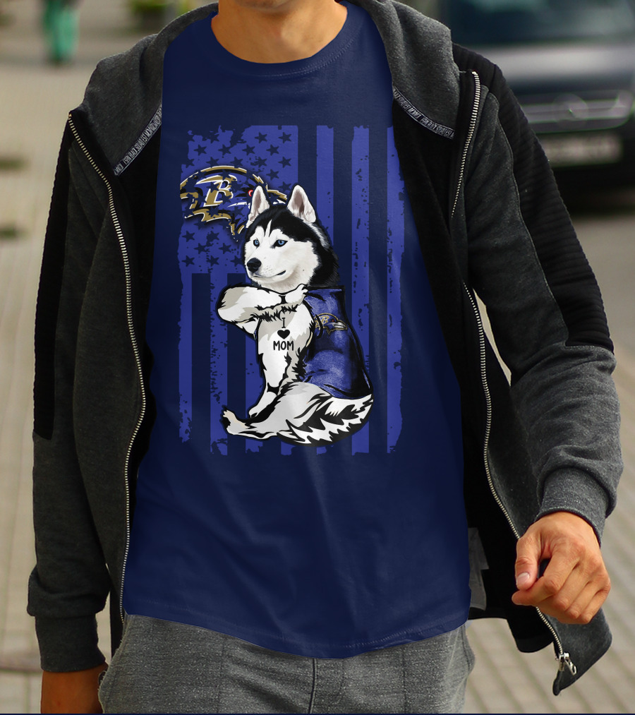 Siberian Husky Mom Baltimore Ravens Flag T-Shirt