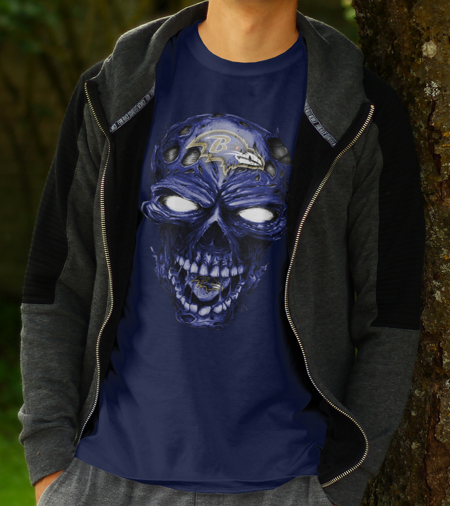 Skull V2 Baltimore Ravens Logo Horror Style T-Shirt