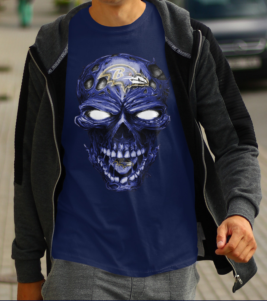 Skull V2 Baltimore Ravens Logo Horror Style T-Shirt