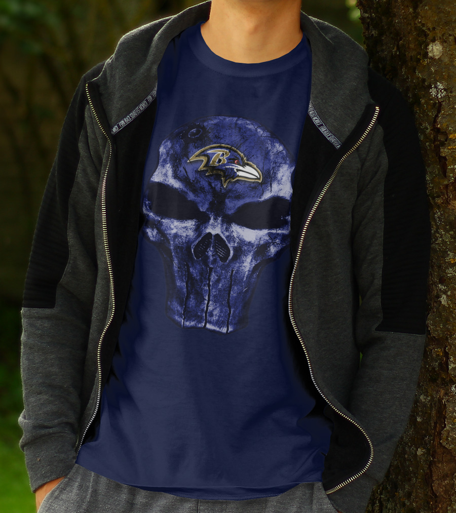 Skull Baltimore Ravens Logo Blue Skull T-Shirt