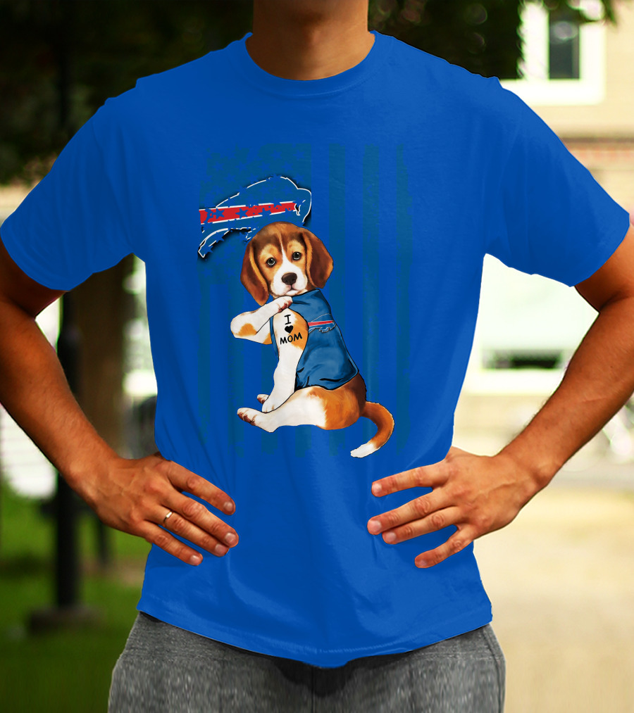 Beagle I Love Mom Buffalo Bills Fan T-Shirt
