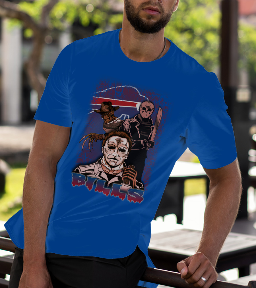 Buffalo Bills Horror Icons Featuring Michael Myers Freddy Krueger Jason Voorhees T-Shirt