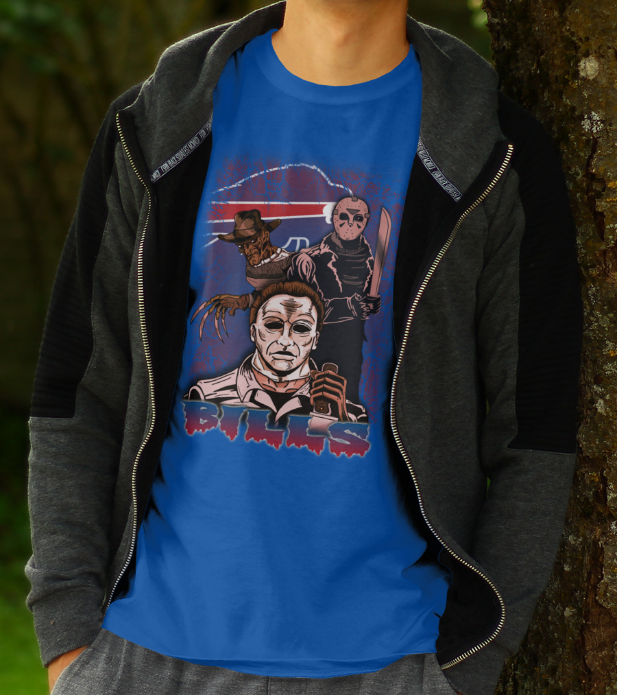 Buffalo Bills Horror Icons Featuring Michael Myers Freddy Krueger Jason Voorhees T-Shirt