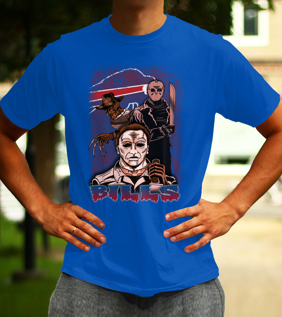 Buffalo Bills Horror Icons Featuring Michael Myers Freddy Krueger Jason Voorhees T-Shirt