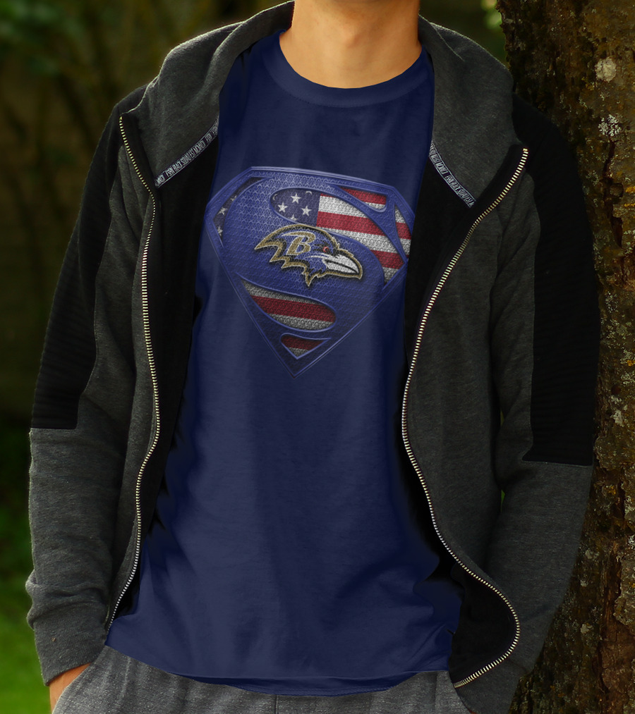 Baltimore Ravens American Flag Superman T-Shirt