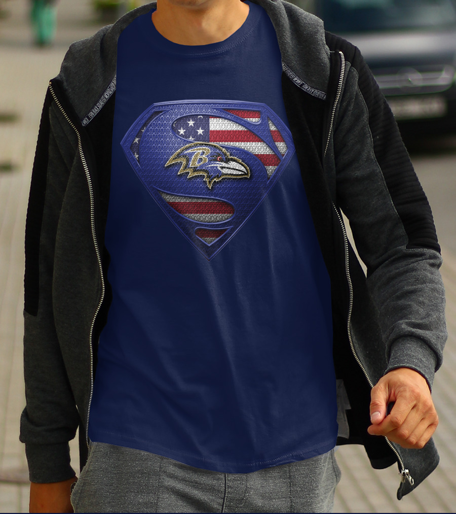 Baltimore Ravens American Flag Superman T-Shirt
